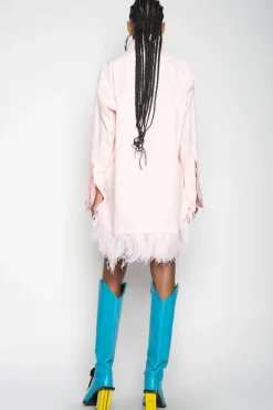Marques ' Almeida LIGHT PINK FEATHER HEM SHIRT DRESS-Women Dresses|Dresses