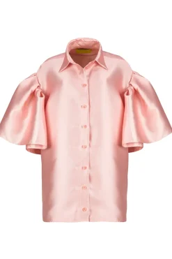 Marques ' Almeida LIGHT PINK MIKADO OVERSIZED SHIRT WITH PLEATED SLEEVES-Women Tops