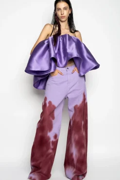 Marques ' Almeida LILAC AND BURGUNDY TIE DYE BOYFRIEND TROUSERS-Women Bottoms|Denim