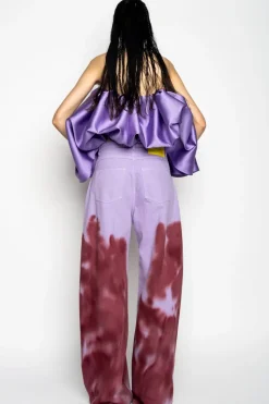 Marques ' Almeida LILAC AND BURGUNDY TIE DYE BOYFRIEND TROUSERS-Women Bottoms|Denim
