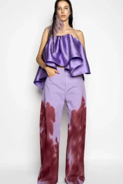 Marques ' Almeida LILAC AND BURGUNDY TIE DYE BOYFRIEND TROUSERS-Women Bottoms|Denim