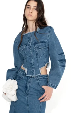 Marques ' Almeida MID ROUND SLEEVE CROPPED JACKET-Women Outerwear|Denim