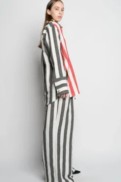 Marques ' Almeida MIXED STRIPES LINEN WRAP SHIRT-Women Tops|Tops