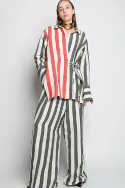 Marques ' Almeida MIXED STRIPES LINEN WRAP SHIRT-Women Tops|Tops