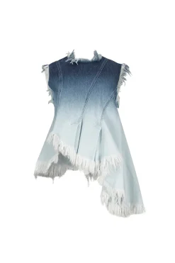 Marques ' Almeida OMBRE DENIM SLEEVELESS TOP WITH ASYMMETRIC HEM-Women Tops|Denim