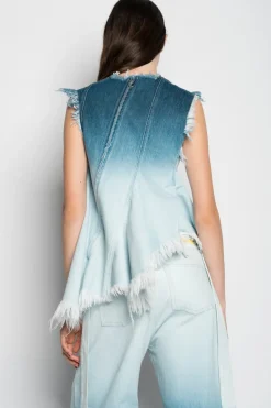 Marques ' Almeida OMBRE DENIM SLEEVELESS TOP WITH ASYMMETRIC HEM-Women Tops|Denim