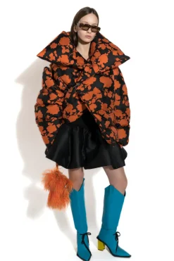 Marques ' Almeida ORANGE FLORAL M'A PUFFER JACKET-Women Outerwear