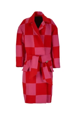 Marques ' Almeida PINK AND RED CHECKED LONG COAT-Women Outerwear