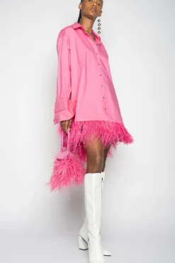 Marques ' Almeida PINK FEATHER SHIRT DRESS-Women Tops|Tops