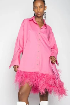 Marques ' Almeida PINK FEATHER SHIRT DRESS-Women Tops|Tops