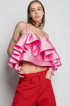 Marques ' Almeida PINK FRONT FRILL TOP-Women Tops|Tops