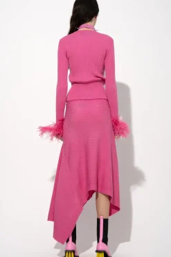 Marques ' Almeida PINK MERINO WOOL FITTED TOP WITH FEATHERS-Women Tops|Knitwear