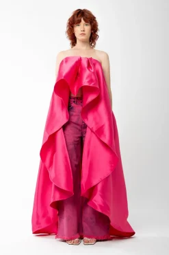 Marques ' Almeida PINK PLEATED STRAPLESS TOP WITH LONG BACK-Women Tops|Tops