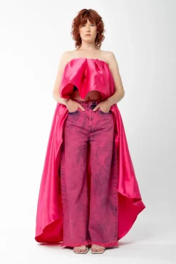 Marques ' Almeida PINK PLEATED STRAPLESS TOP WITH LONG BACK-Women Tops|Tops