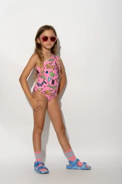 Marques ' Almeida SQUIGGLE PRINT ONE-SHOULDER SWIMSUIT-Kids Swimwear