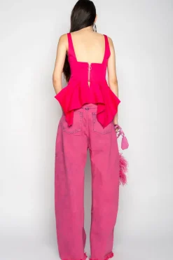 Marques ' Almeida PINK STRAP CORSET WITH WAIST FLOUNCE-Women Tops|Tops