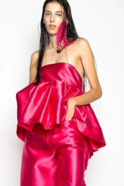 Marques ' Almeida PINK STRAPLESS PEPLUM TOP-Women Tops|Tops