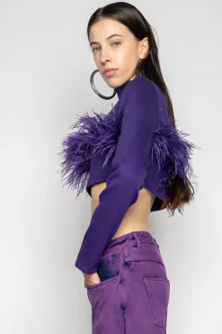 Marques ' Almeida CROPPED FEATHER TOP-Women Tops|Tops