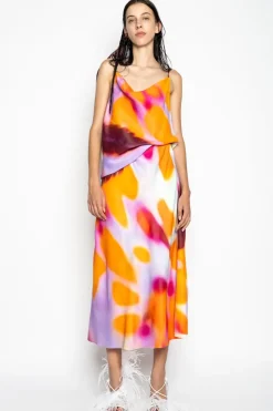Marques ' Almeida SLIP PRINTED SATIN SPAGHETTI STRAP TOP-Women Tops|Tops
