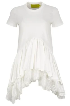 Marques ' Almeida CAP SLEEVE T-SHIRT WITH FRILL AND LACE HEM-Women Tops
