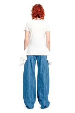 Marques ' Almeida CAP SLEEVE T-SHIRT WITH FRILL AND LACE HEM-Women Tops