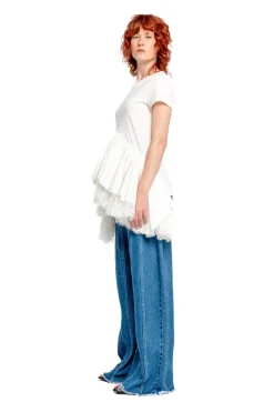Marques ' Almeida CAP SLEEVE T-SHIRT WITH FRILL AND LACE HEM-Women Tops