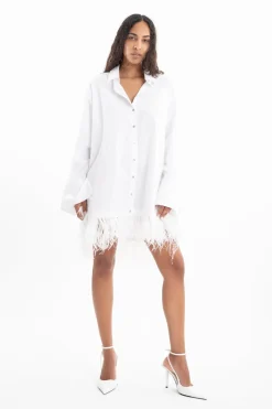 Marques ' Almeida FEATHER HEM SHIRT DRESS-Women Bridal|Tops