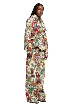 Marques ' Almeida WHITE FLORAL BROCADE BOYFRIEND TROUSERS-Women Bottoms