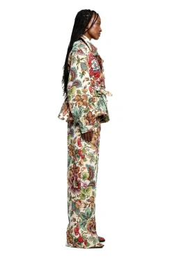 Marques ' Almeida WHITE FLORAL BROCADE BOYFRIEND TROUSERS-Women Bottoms