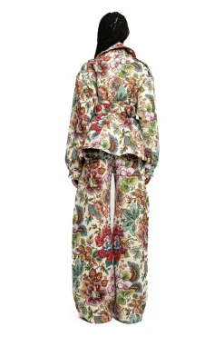 Marques ' Almeida WHITE FLORAL BROCADE CROPPED TRENCH COAT STYLE JACKET-Women Outerwear