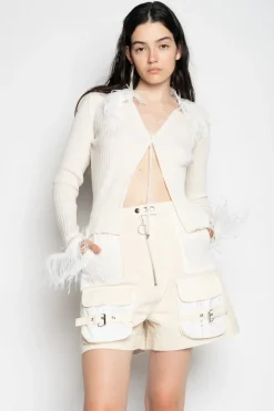 Marques ' Almeida MERINO WOOL CARDIGAN WITH FEATHERS-Women Tops|Knitwear