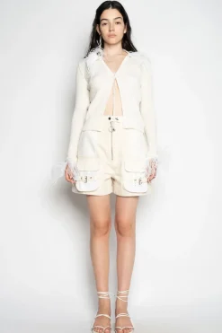 Marques ' Almeida MERINO WOOL CARDIGAN WITH FEATHERS-Women Tops|Knitwear
