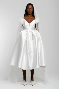 Marques ' Almeida V NECK CINCHED PLEATED MIDI DRESS- Bridal