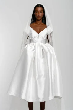Marques ' Almeida V NECK CINCHED PLEATED MIDI DRESS- Bridal