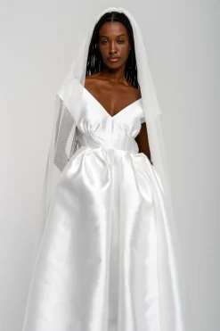 Marques ' Almeida V NECK CINCHED PLEATED MIDI DRESS- Bridal